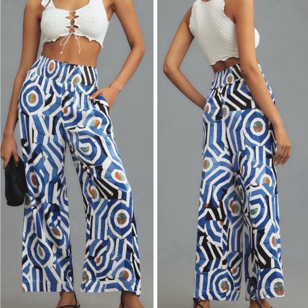 Maeve Saria Smocked Wide-Leg Pants from Anthropologie Size Large